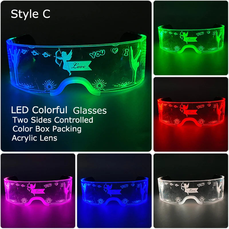 Glow Party Acrylic LED Glasses - Neon Light Up Eyewear for DJ Events, Halloween & Christmas Celebrations