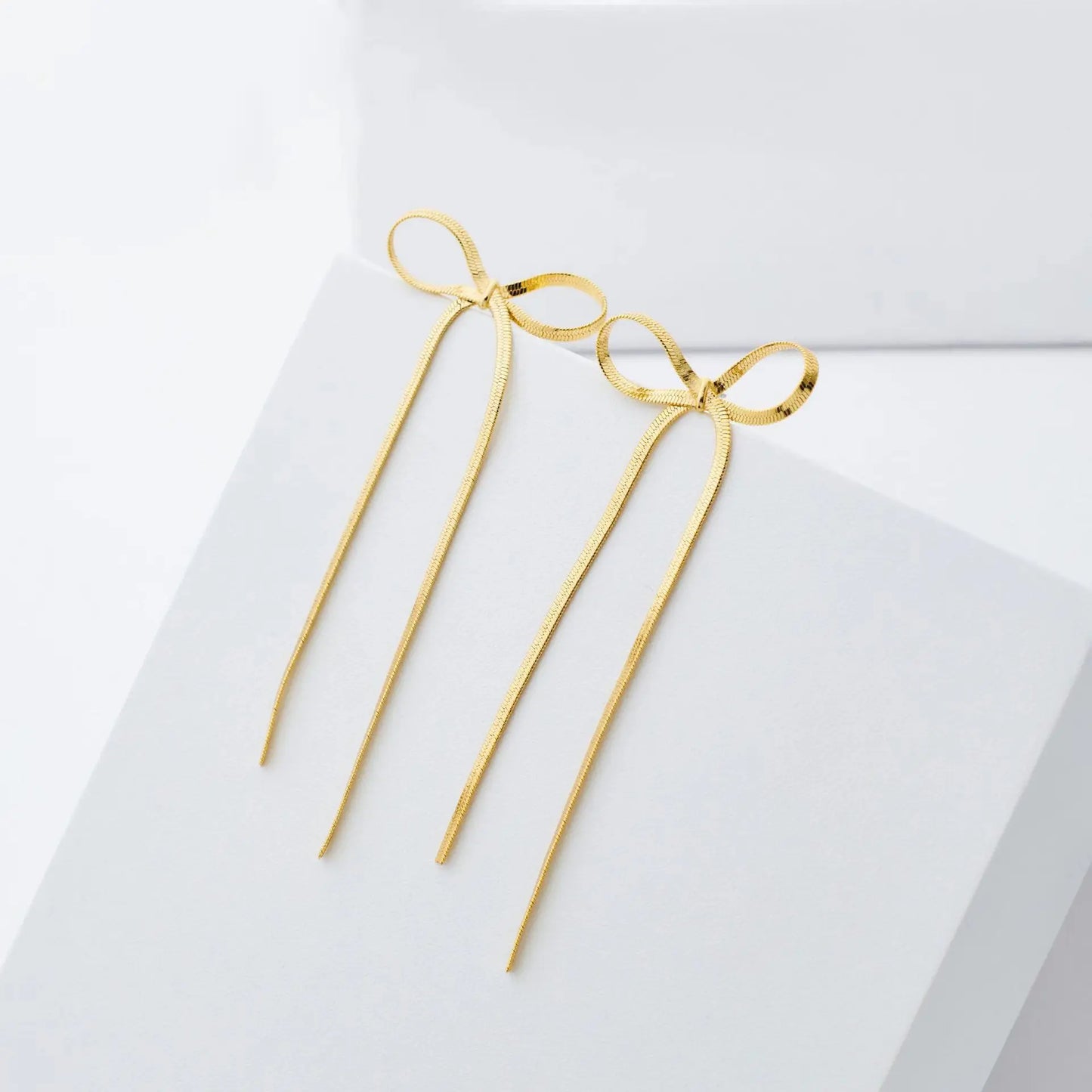 Fashion Long Tassel Bow Earrings for Women Stainless Steel Flat Snake Chain Bowknot Drop Earrings Statement Jewelry Girls Gift