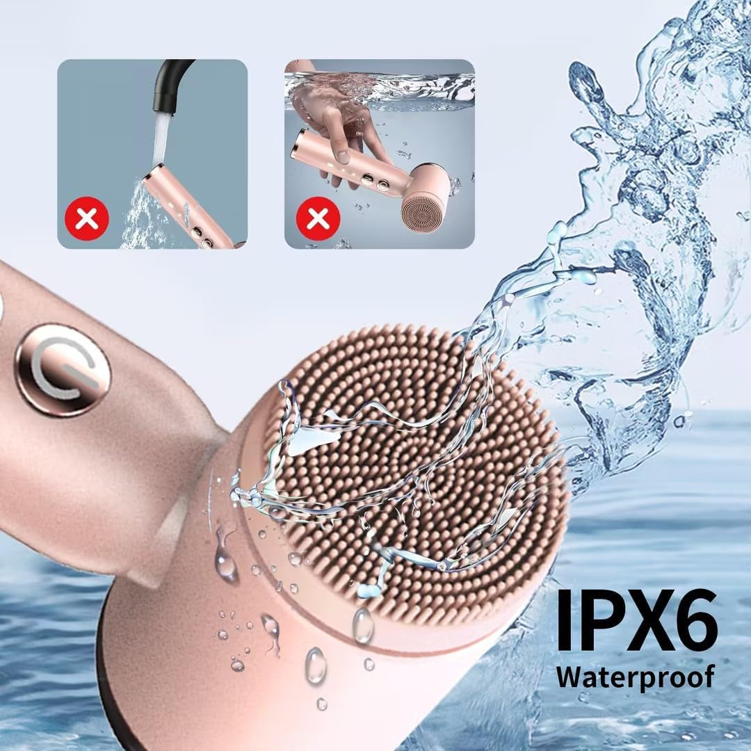 Ultimate 8-in-1 Electric Facial Cleansing Brush – Hot & Cold Compress, 6 Brush Heads, 3 Spin Speeds, Waterproof Exfoliator, Massager (Pink)