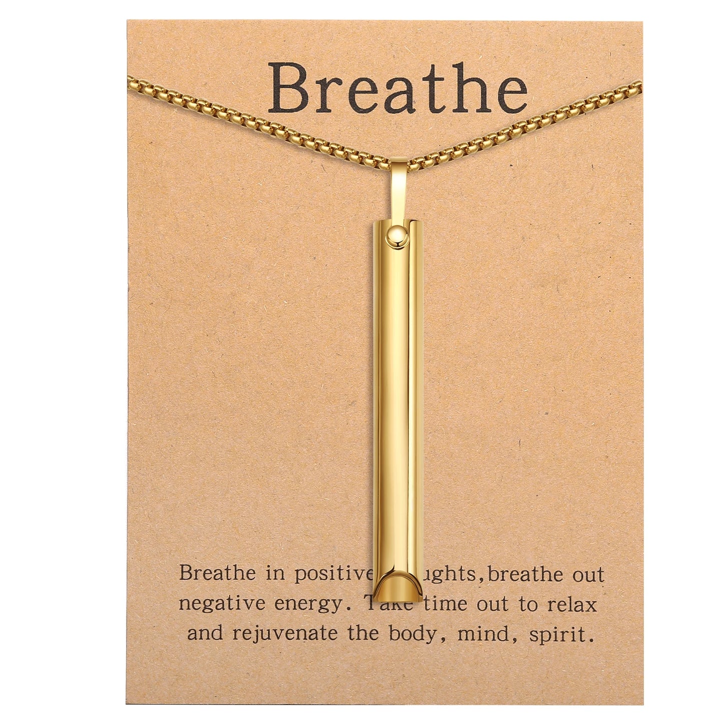 Mindfulness Breathing Necklace Stress Relief Pendant Stainless Steel Anxiety Breathe Necklace for Women Men