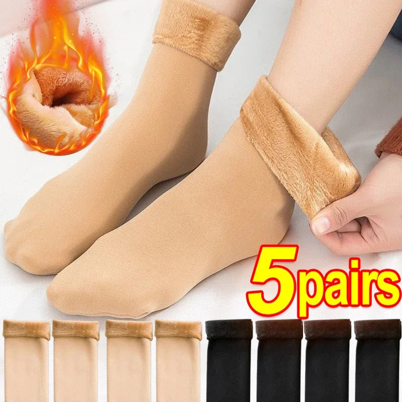 Cozy Cashmere Wool Thermal Socks for Women - Winter Warmth & Comfort - 5 Pairs of Soft Short Boot Socks