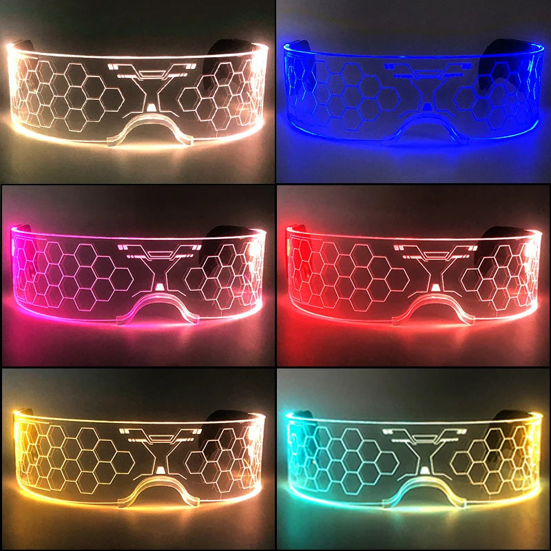 Glow Party Acrylic LED Glasses - Neon Light Up Eyewear for DJ Events, Halloween & Christmas Celebrations