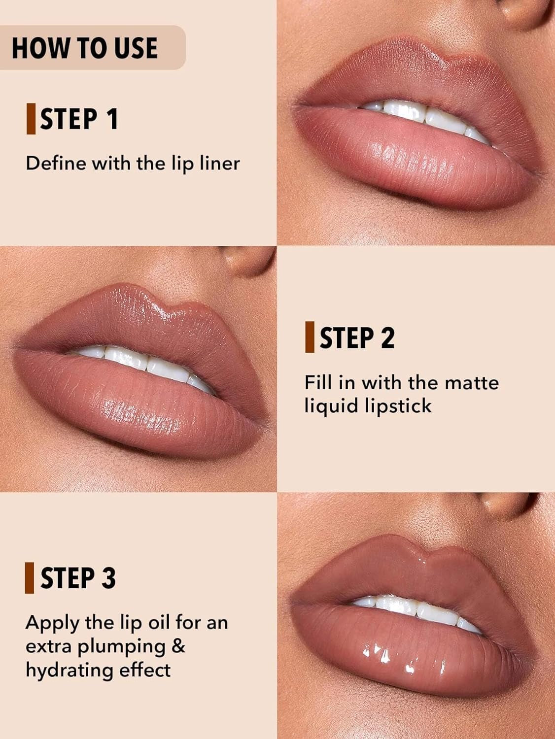 Soft 90'S Glam 3-In-1 Lip Liner Moisturizing Plant Extracts Long Lasting Liquid Lipstick Plumping Lip Gloss Makeup Set - Pouty Nude