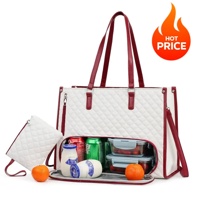 2 in 1 Portable Lunch Tote - Insulated Shoulder Pouch- Makeup Durable Waterproof Outdoor Travel Bag