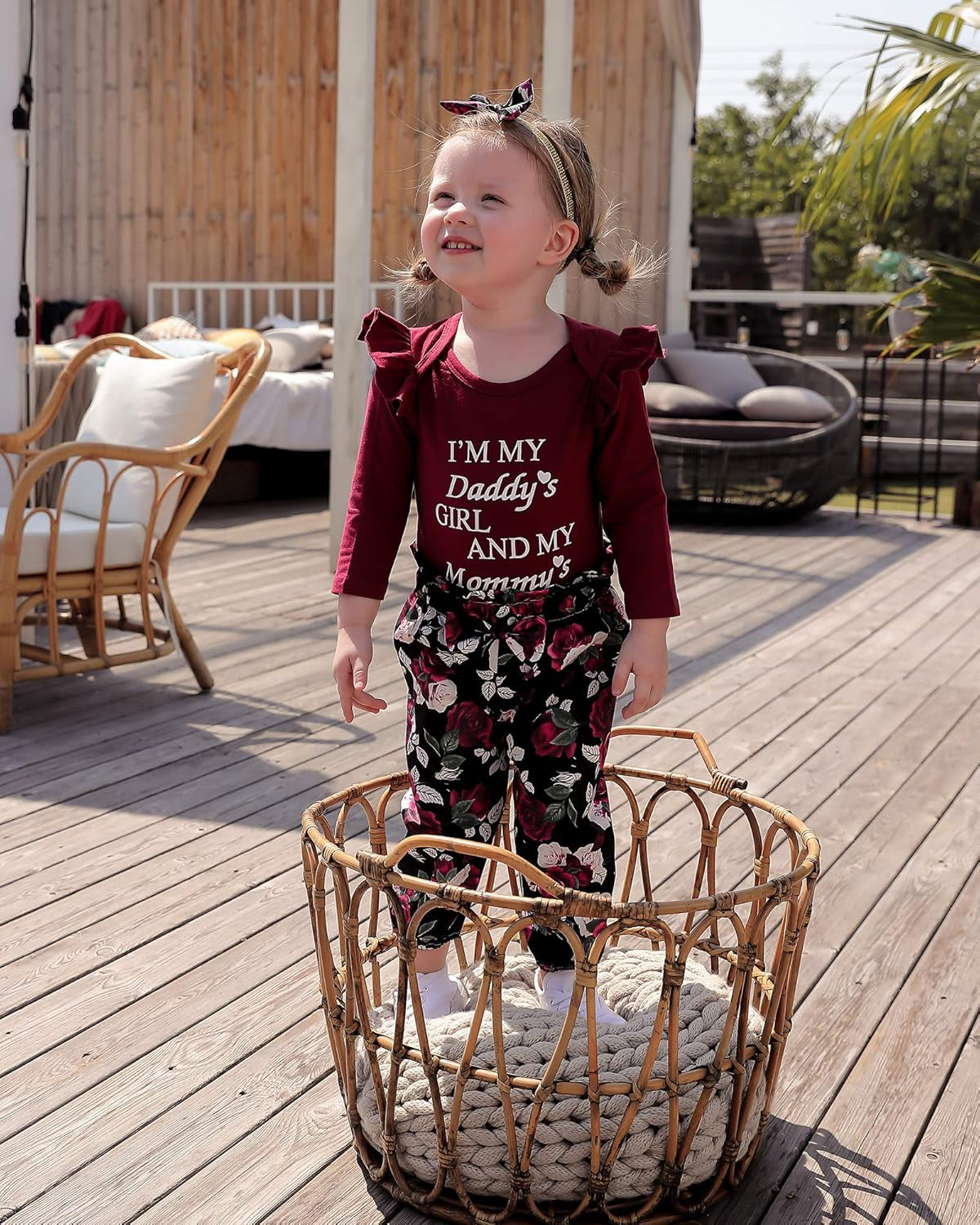 Adorable 3-Piece Floral Ruffle Sleeve Outfit Set for Baby Girls - Perfect Fall/Winter Gift (0-4T)