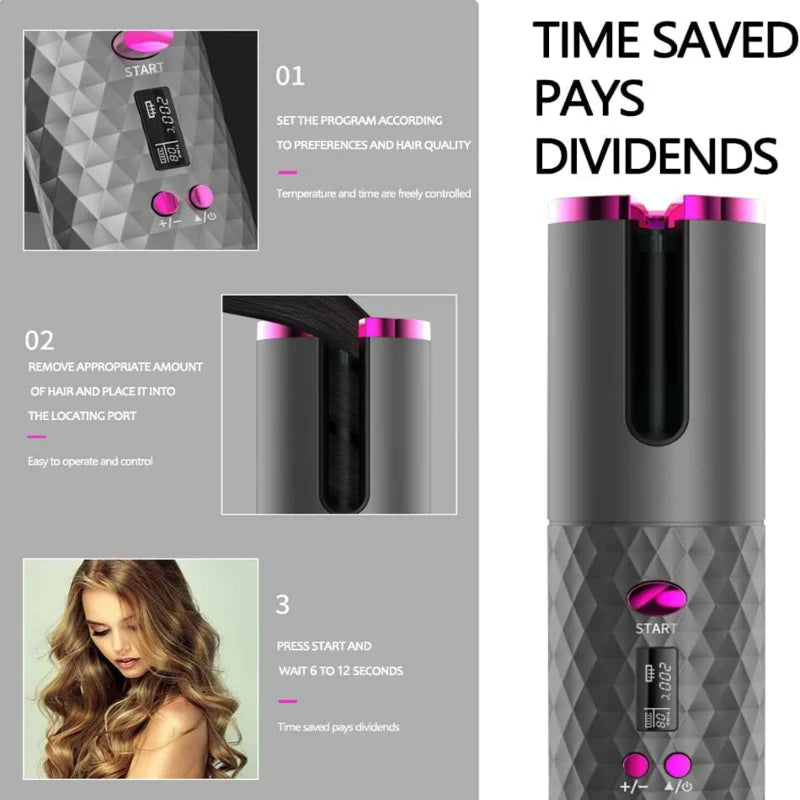 Ceramic Hair Curler: Rechargeable, Cordless, and Auto Rotating for Effortless Styling