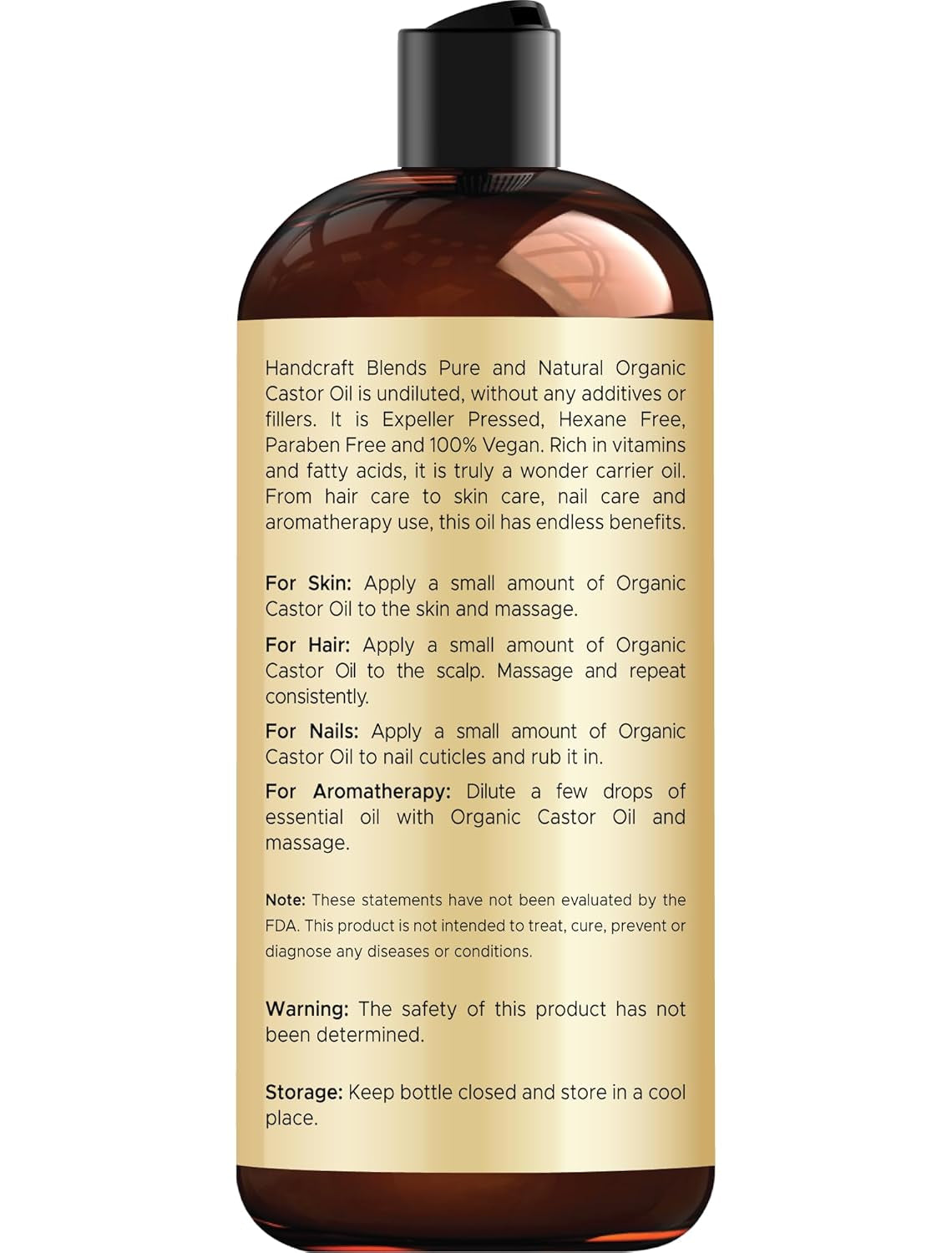 Organic Castor Oil - 16 Fl Oz - 100% Pure and Natural - Premium Grade Carrier Oil for Hair Growth, Eyelashes and Eyebrows - Hair and Body - Expeller-Pressed& Hexane-Free