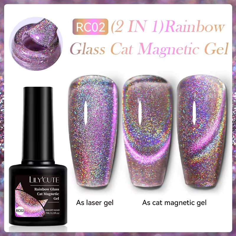 3-in-1 Platinum Rose Gold Cat Magnetic Gel Nail Polish - 7ML Moonlight Glitter UV Varnish for Stunning Semi-Permanent Manicures