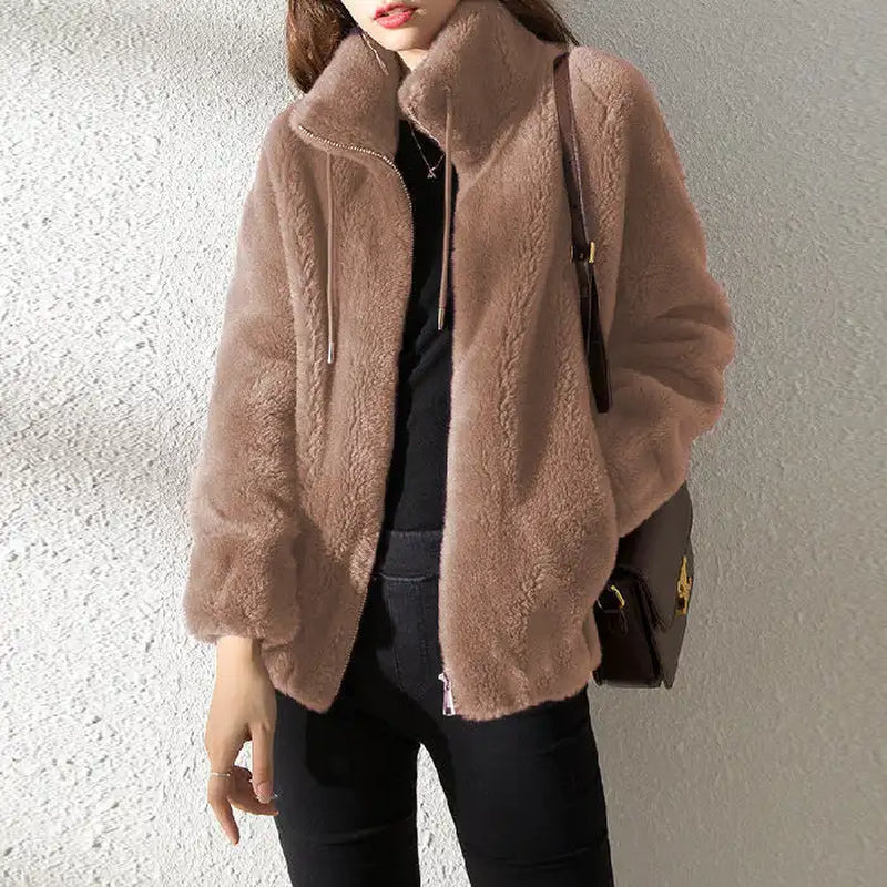 Cozy Double-Faced Fleece Jacket for Couples - Chic Padded Stand-Collar Winter Coat in Trendy Solid Colors