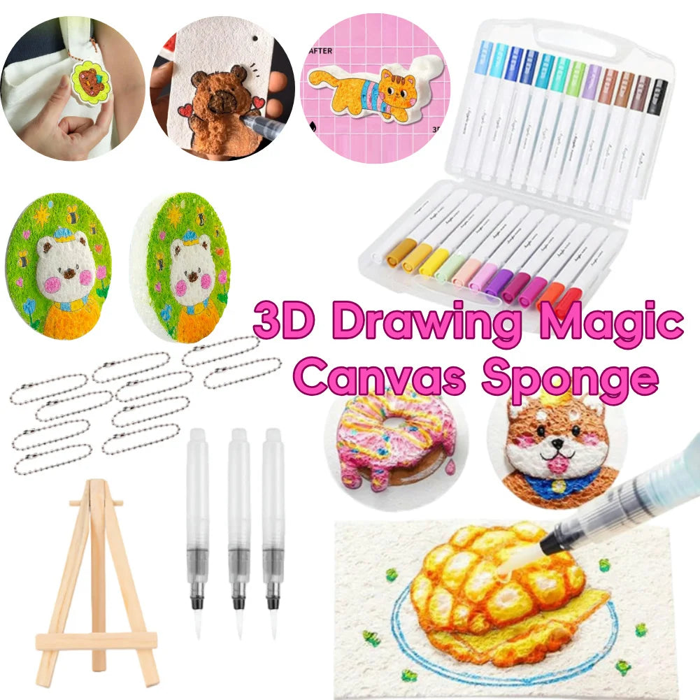 3D Magic Drawing Canvas Kit for Kids - DIY Puffy Paint Foam Art Supplies with Drawing Pens