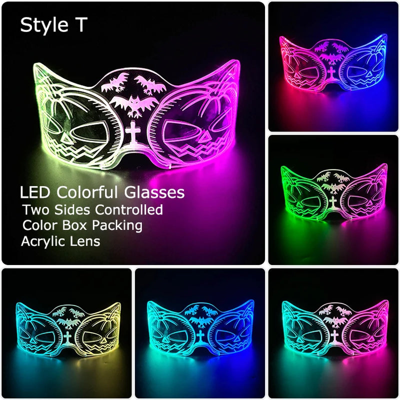 Glow Party Acrylic LED Glasses - Neon Light Up Eyewear for DJ Events, Halloween & Christmas Celebrations