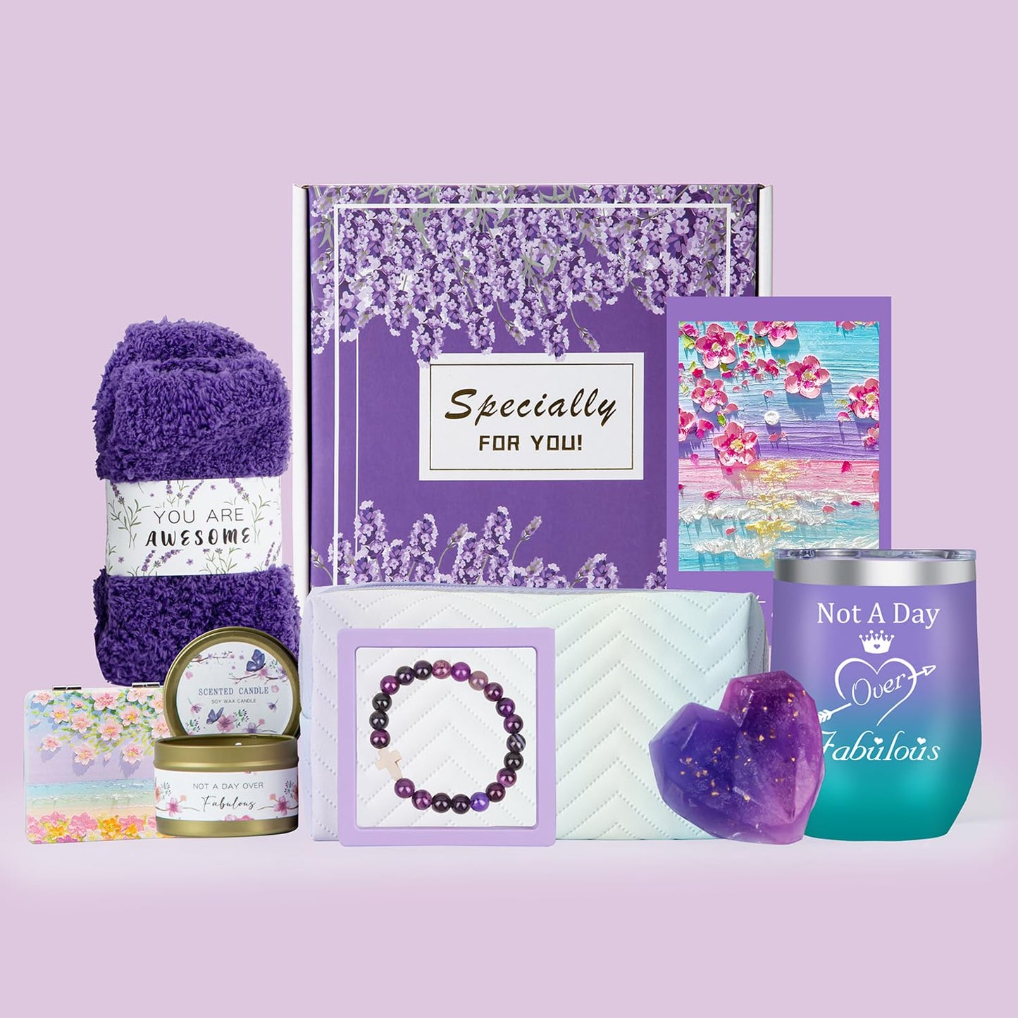 Ultimate Self-Care Gift Set - Relaxing Purple Care Package for Women, Moms, Sisters & Best Friends