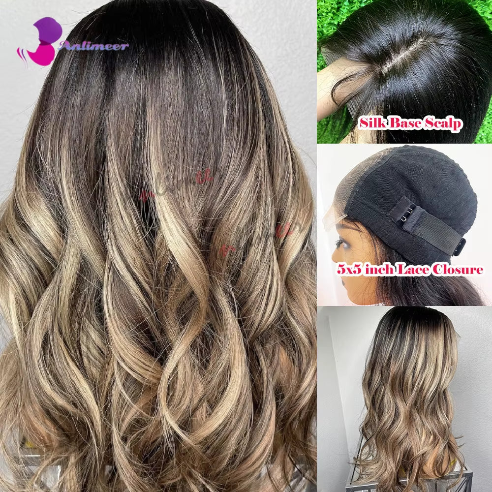 Pre-Plucked 360 Lace Front Human Hair Wigs - Highlighted Light Blonde Body Wave Style