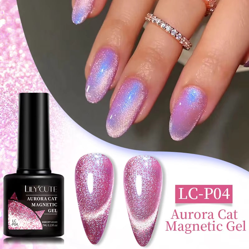 3-in-1 Platinum Rose Gold Cat Magnetic Gel Nail Polish - 7ML Moonlight Glitter UV Varnish for Stunning Semi-Permanent Manicures