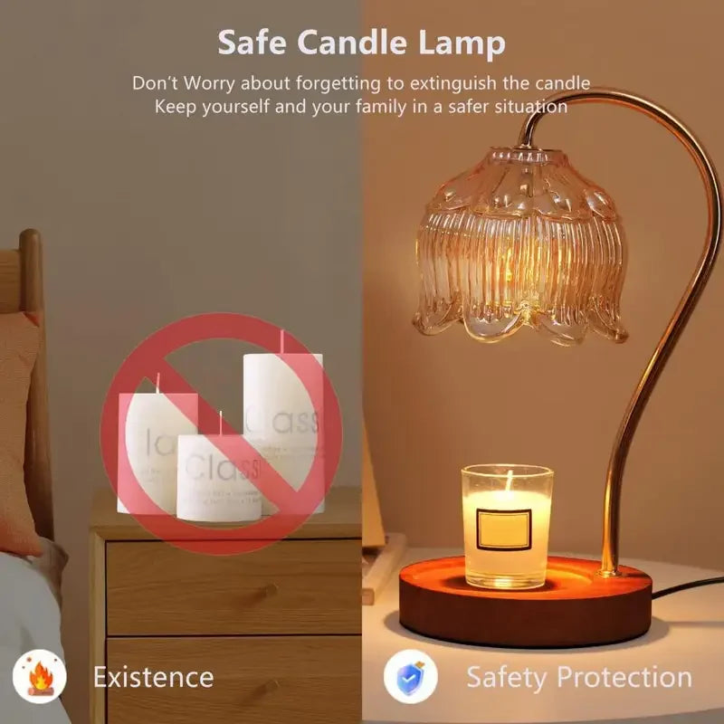 Dimmable Aromatherapy Candle Warmer Lamp - Elegant Glass Shade & Timer Feature for Cozy Ambiance