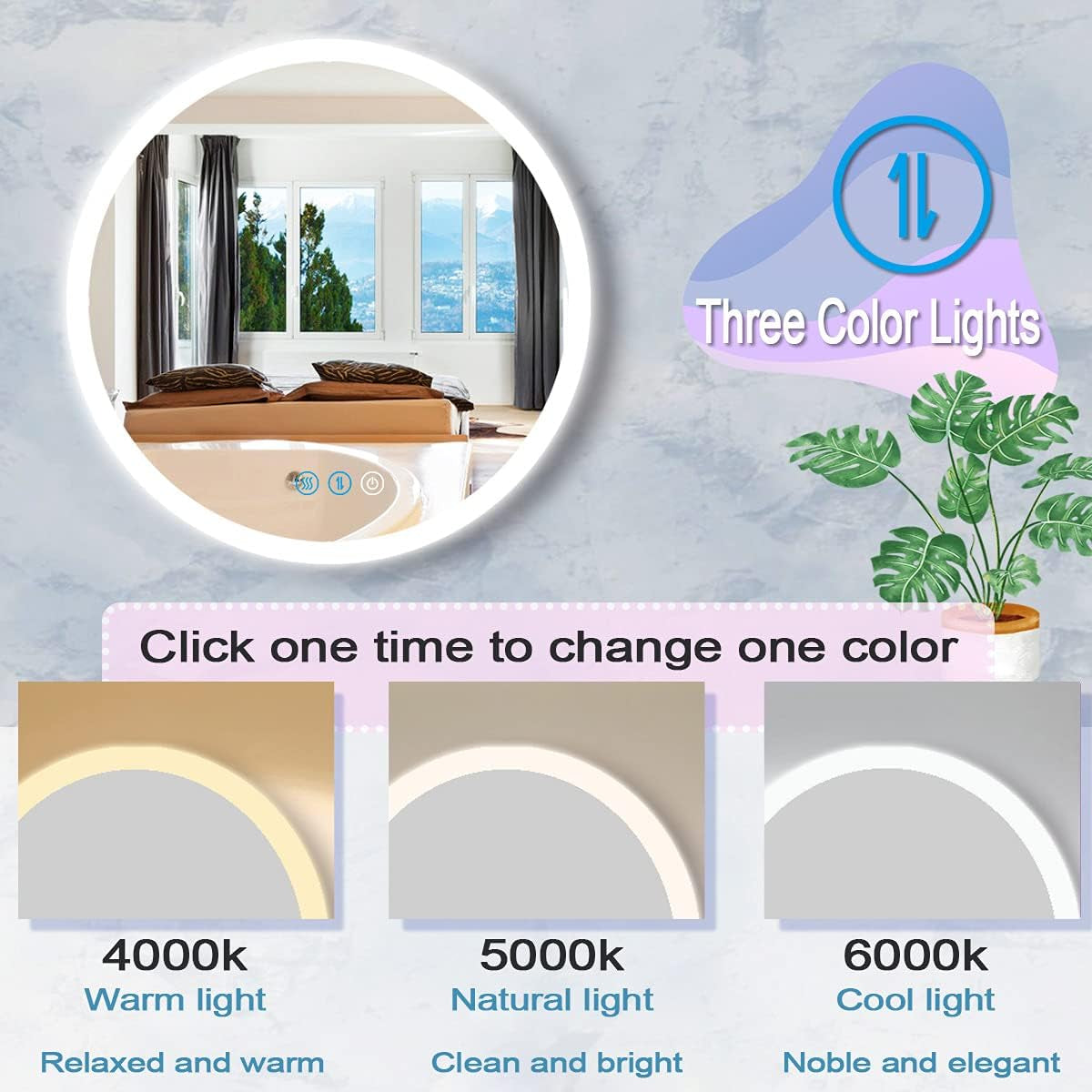 32" Dimmable Backlit LED Bathroom Mirror with Anti-Fog and Aluminum Frame - 3 Color Settings