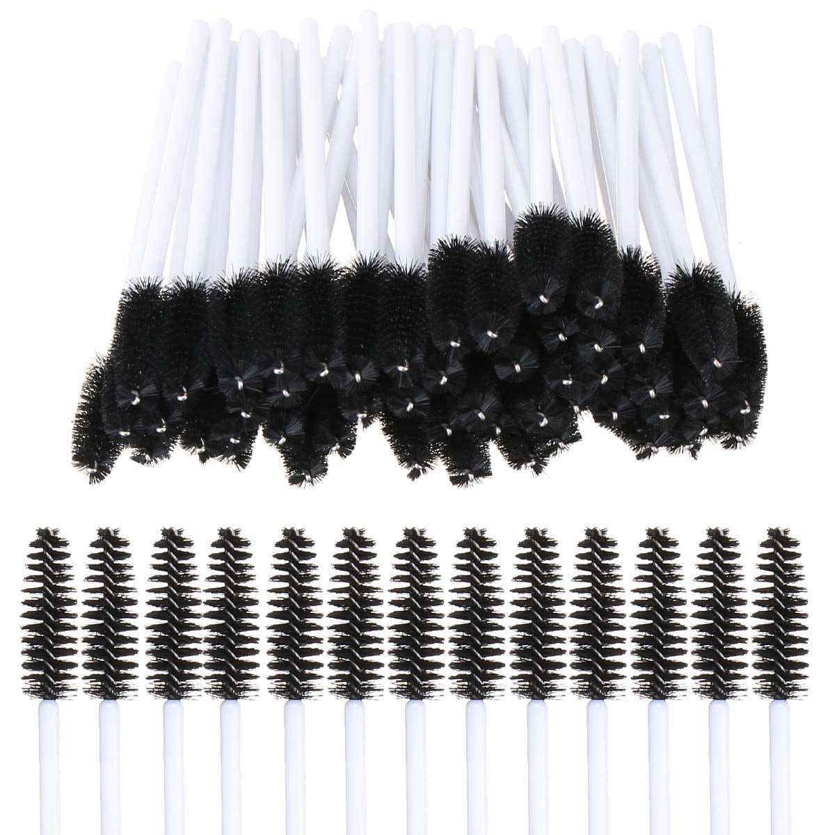 100 PCS Disposable Eyelash Brushes Mascara Brushes Eye Lash Eyebrow Applicator Cosmetic Makeup Brush Tool Kits (White-Black)