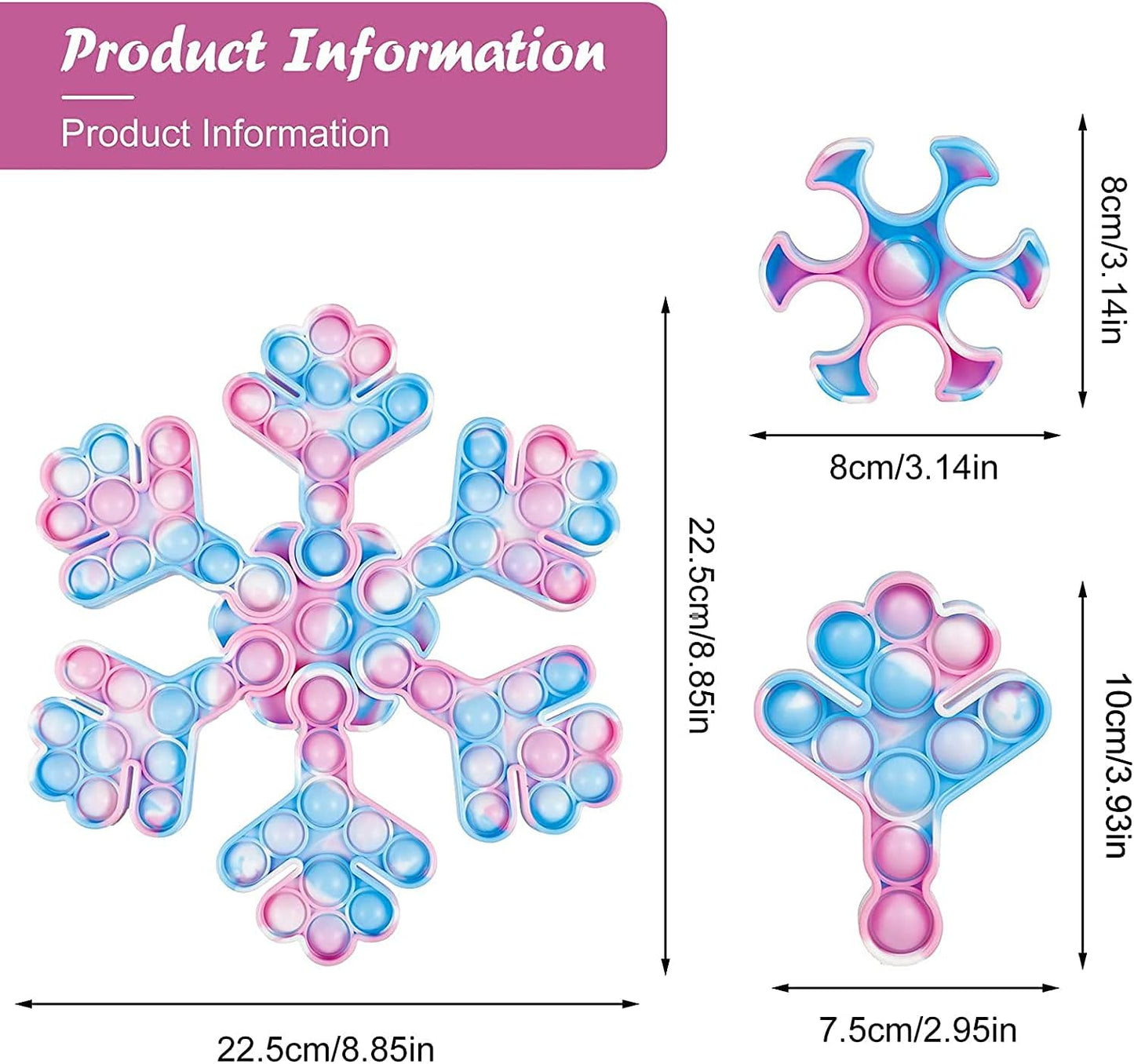 Push Pop Pop Bubble Sensory Fidget Toy, Squeeze Sensory Toy,Silicone Stress Reliever Toy for Kids (Snowflake)