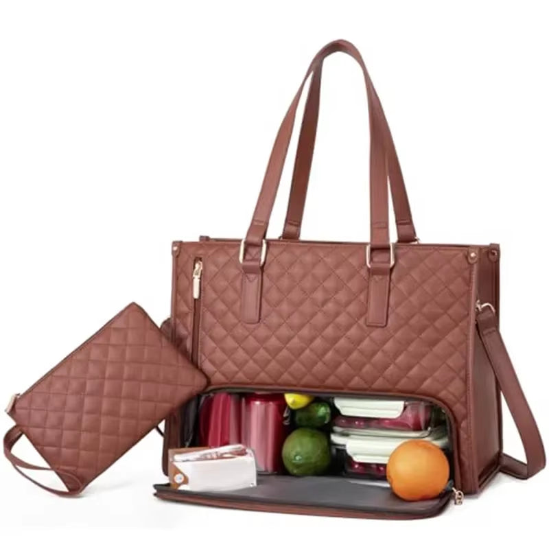 2 in 1 Portable Lunch Tote - Insulated Shoulder Pouch- Makeup Durable Waterproof Outdoor Travel Bag