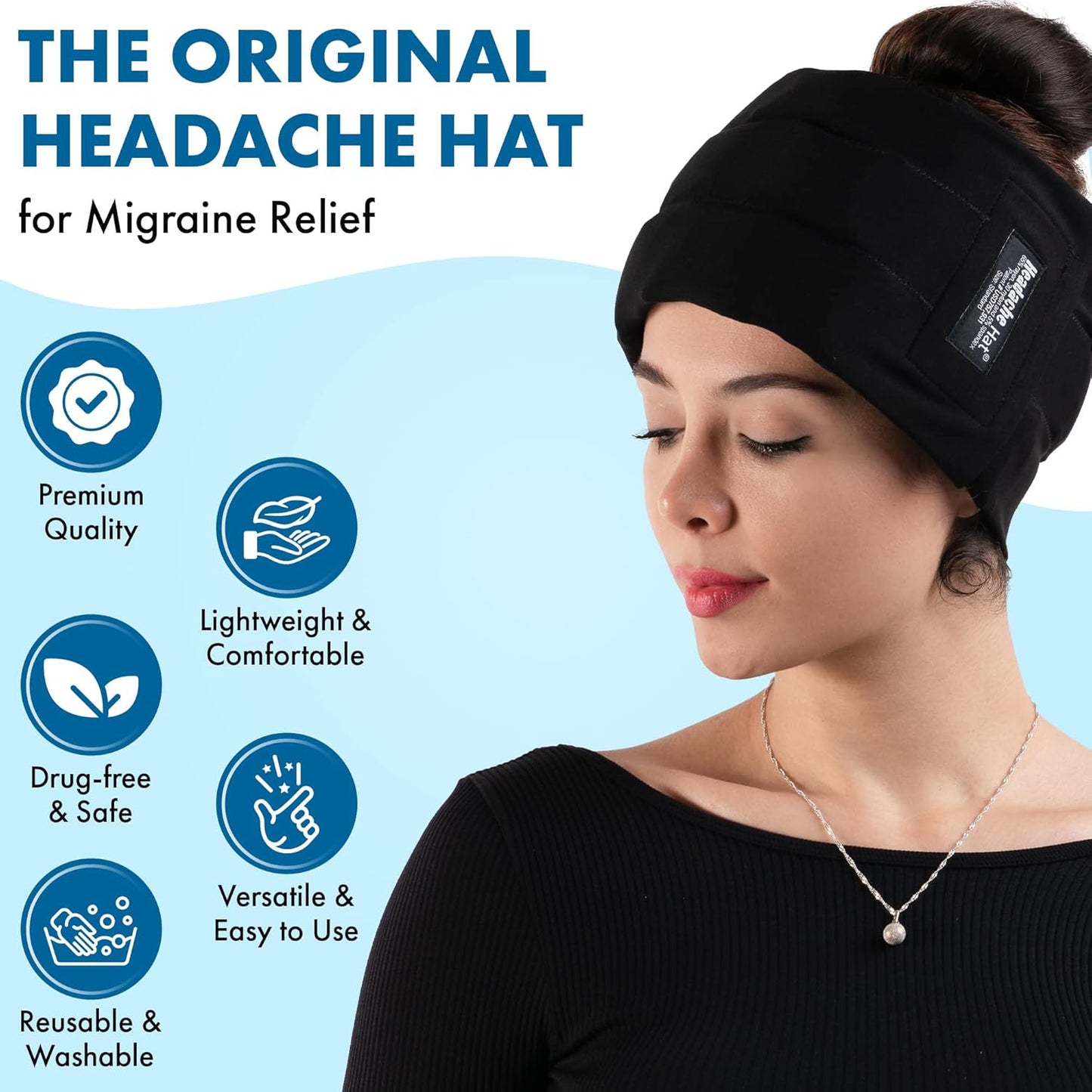 Halo Migraine Relief Cooling Cap - Long Lasting Ice Pack Mask for Tension, Stress & Hangover Recovery