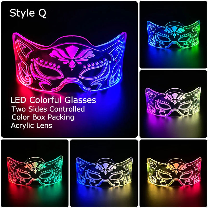 Glow Party Acrylic LED Glasses - Neon Light Up Eyewear for DJ Events, Halloween & Christmas Celebrations