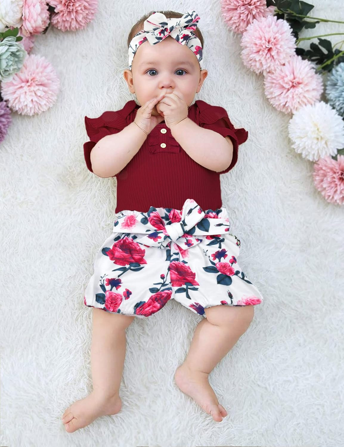 Baby Girl Clothes Ruffle Romper Floral Short Pants Summer Outfits Cute Baby Girl Clothes