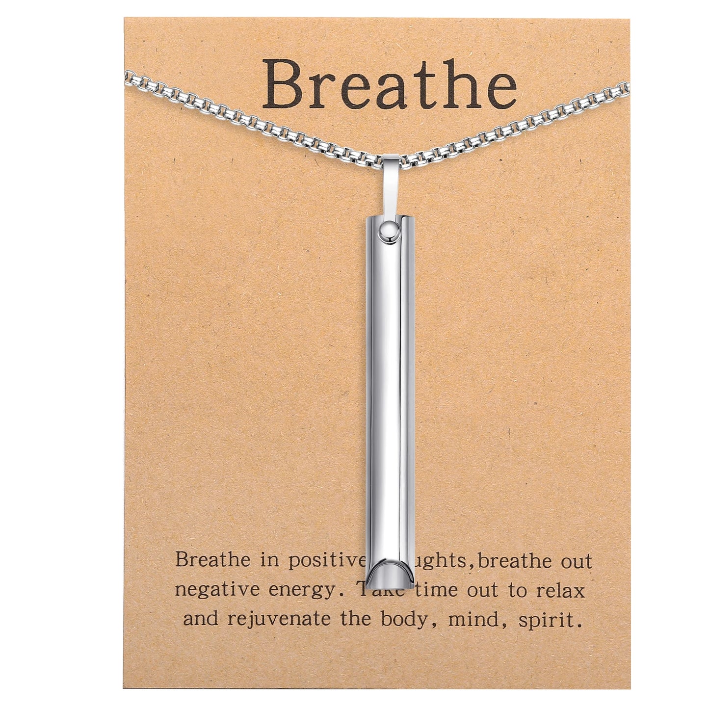 Mindfulness Breathing Necklace Stress Relief Pendant Stainless Steel Anxiety Breathe Necklace for Women Men