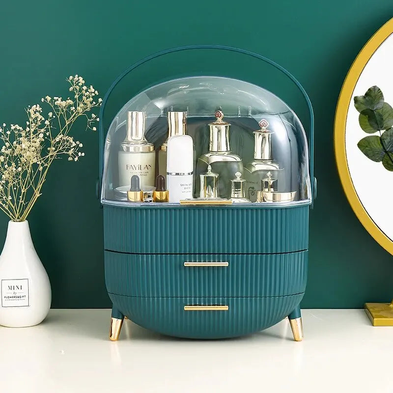 Large Capacity Makeup Organizer - Stylish Cosmetic Storage Box & Dressing Table Essential with Brush Holder