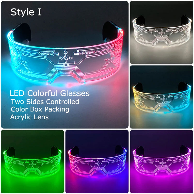 Glow Party Acrylic LED Glasses - Neon Light Up Eyewear for DJ Events, Halloween & Christmas Celebrations