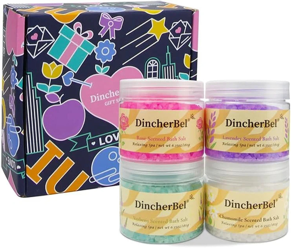 Indulge in Serenity: 4-Piece Spa Bath Salts Gift Set with Epsom Salt & Aromatic Scents - Perfect Spa Gifts for Women