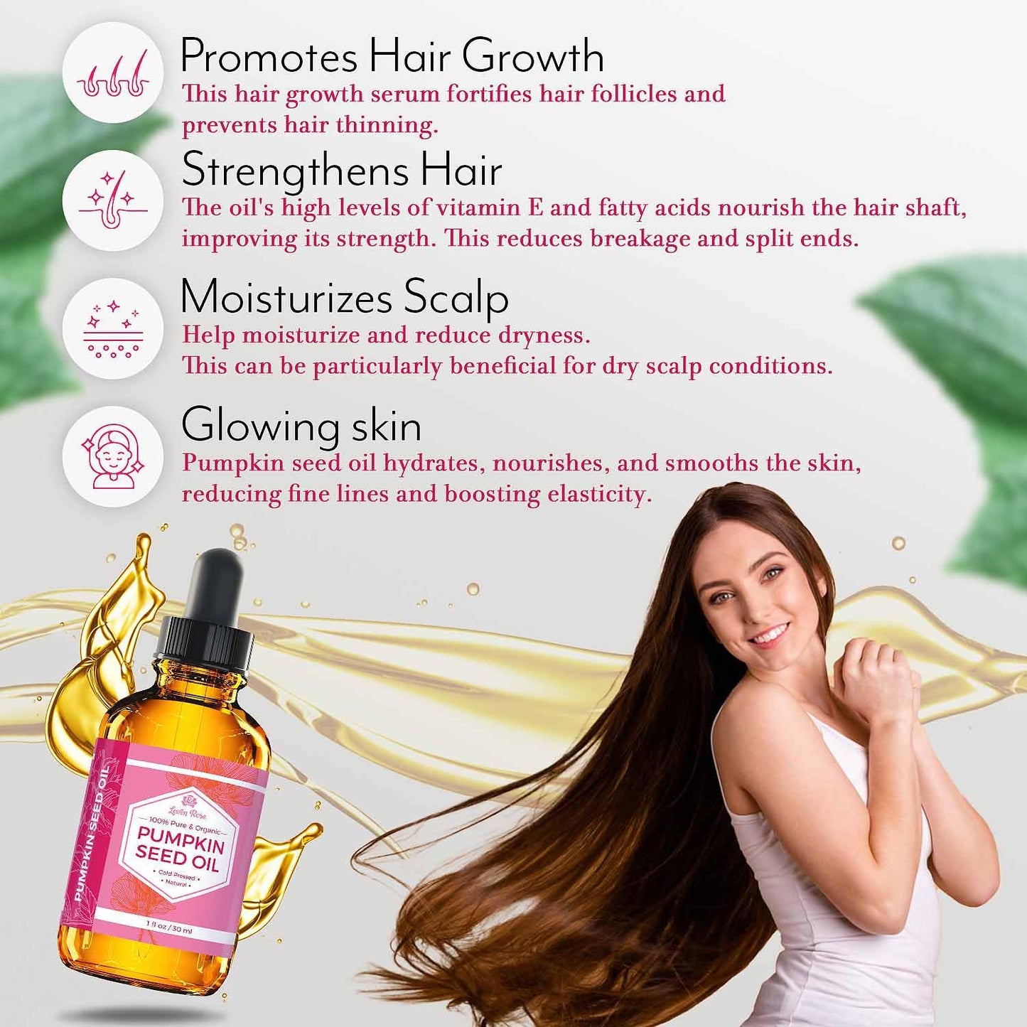 Premium Pumpkin Seed Oil for Hair Growth 2 Oz - 100% Pure Moisturizing Oil for Healthy Hair, Skin & Nails