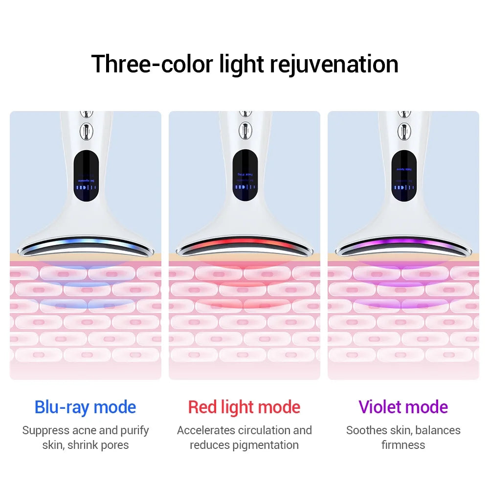 Neck and Face Firming Treatment Tool - Double Chin Reducer with LED Therapy, Thermal and Vibration Technologies for Youthful Skin