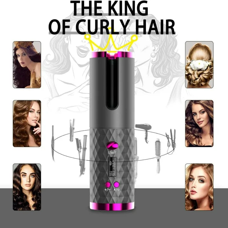 Ceramic Hair Curler: Rechargeable, Cordless, and Auto Rotating for Effortless Styling