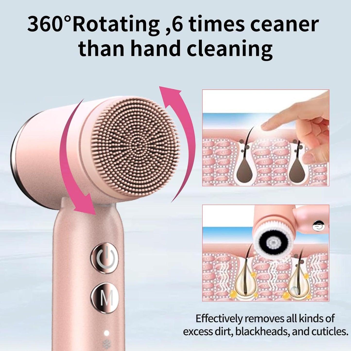 Ultimate 8-in-1 Electric Facial Cleansing Brush – Hot & Cold Compress, 6 Brush Heads, 3 Spin Speeds, Waterproof Exfoliator, Massager (Pink)