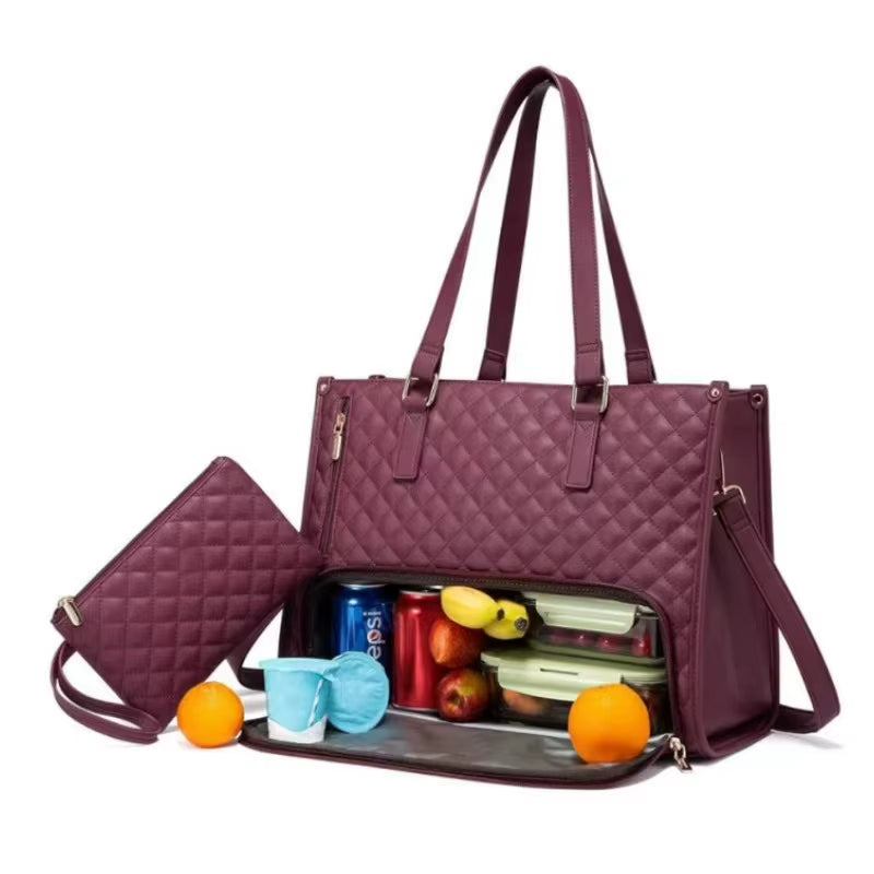 2 in 1 Portable Lunch Tote - Insulated Shoulder Pouch- Makeup Durable Waterproof Outdoor Travel Bag