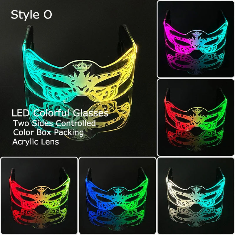 Glow Party Acrylic LED Glasses - Neon Light Up Eyewear for DJ Events, Halloween & Christmas Celebrations
