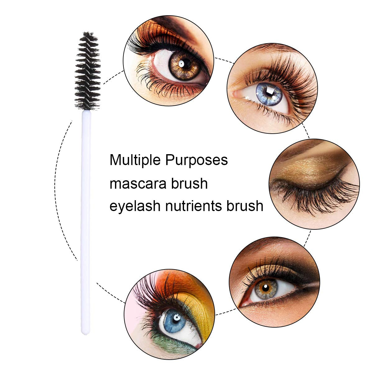 100 PCS Disposable Eyelash Brushes Mascara Brushes Eye Lash Eyebrow Applicator Cosmetic Makeup Brush Tool Kits (White-Black)
