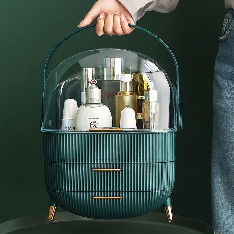Large Capacity Makeup Organizer - Stylish Cosmetic Storage Box & Dressing Table Essential with Brush Holder