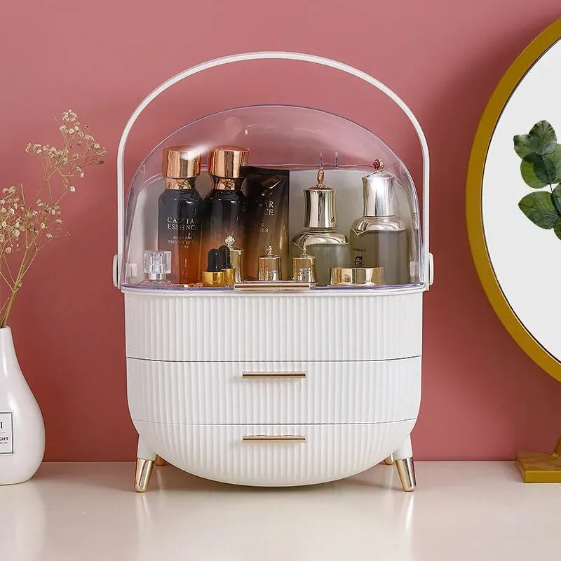 Large Capacity Makeup Organizer - Stylish Cosmetic Storage Box & Dressing Table Essential with Brush Holder
