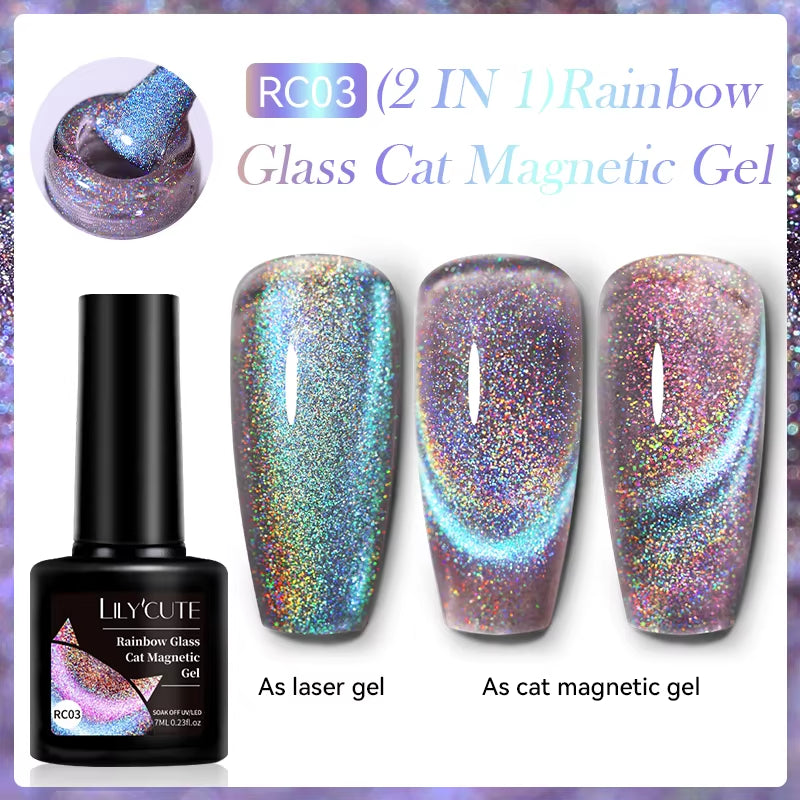 3-in-1 Platinum Rose Gold Cat Magnetic Gel Nail Polish - 7ML Moonlight Glitter UV Varnish for Stunning Semi-Permanent Manicures