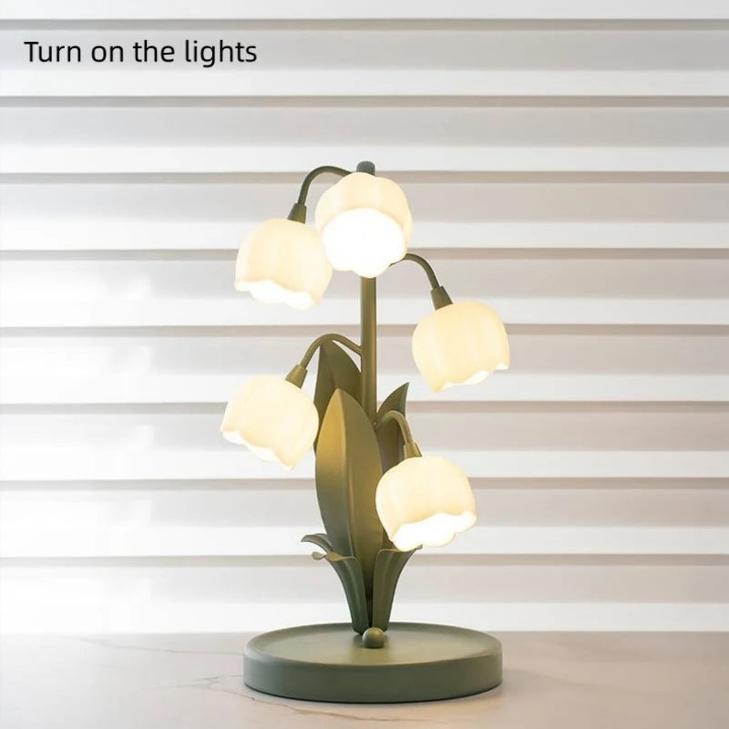 Charming Vintage Floral Table Lamp - 5 Lily Designs in 3 Color Patterns with G4 LED Bulbs for Cozy Bedrooms and Living Rooms