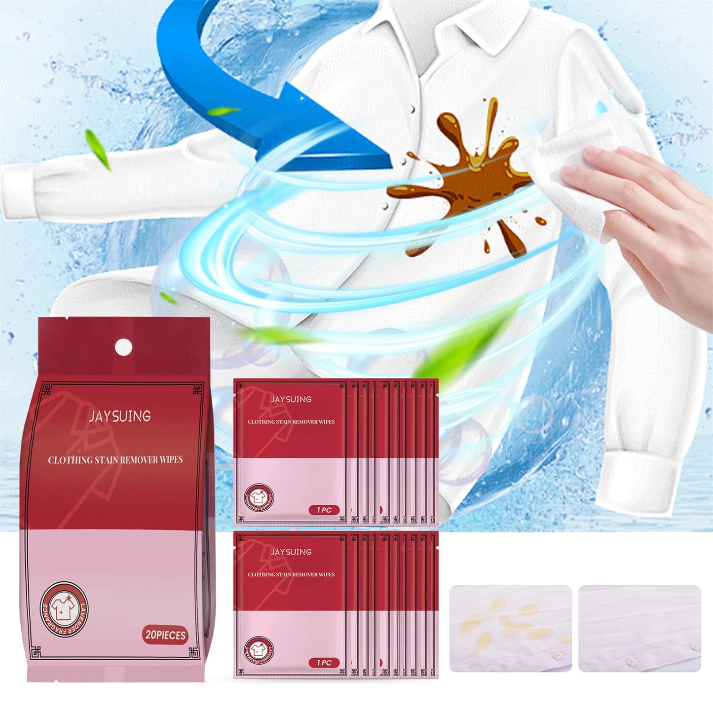 Protect & Clean Your Clothes: 20/40/100/200Pcs Color-Safe Stain Removal Wipes for Jackets, Shirts & Blouses