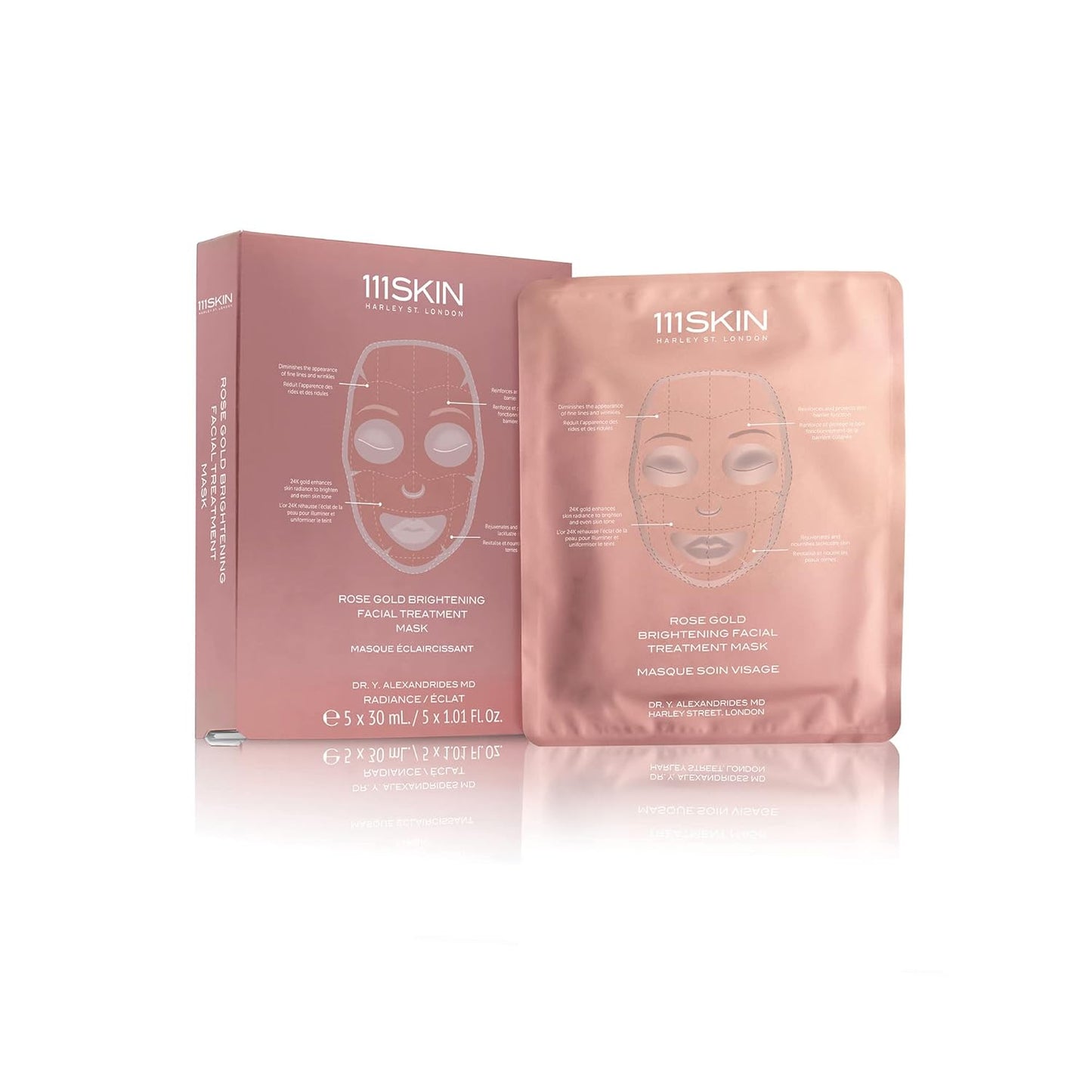 Rose Gold Brightening Facial Treatment Mask | Fragrance Free | the Ultimate Pre-Event Mask | for Hydration & Radiance | Set of 5 (1.01 Oz Each)