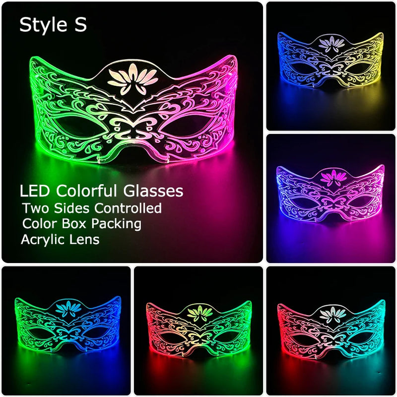 Glow Party Acrylic LED Glasses - Neon Light Up Eyewear for DJ Events, Halloween & Christmas Celebrations
