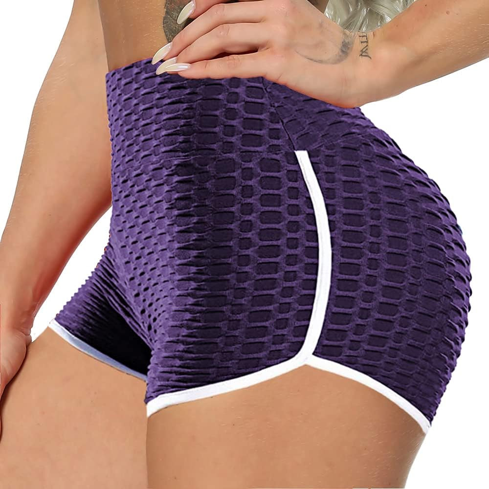 Women'S Workout Booty Scrunch Butt Lifting Yoga High Waist Sports Textured Legging anti Cellulite Shorts, A-Y-Dolphin Textured Purple, Medium