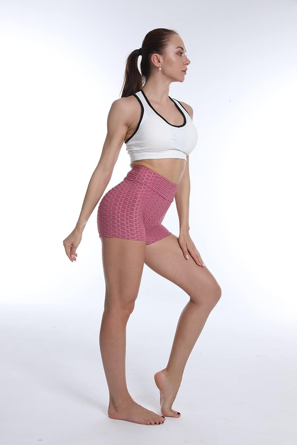 Women Workout Shorts Brazilian Textured Booty Leggings Shorts Anti-Cellulite Scrunch Butt Lift