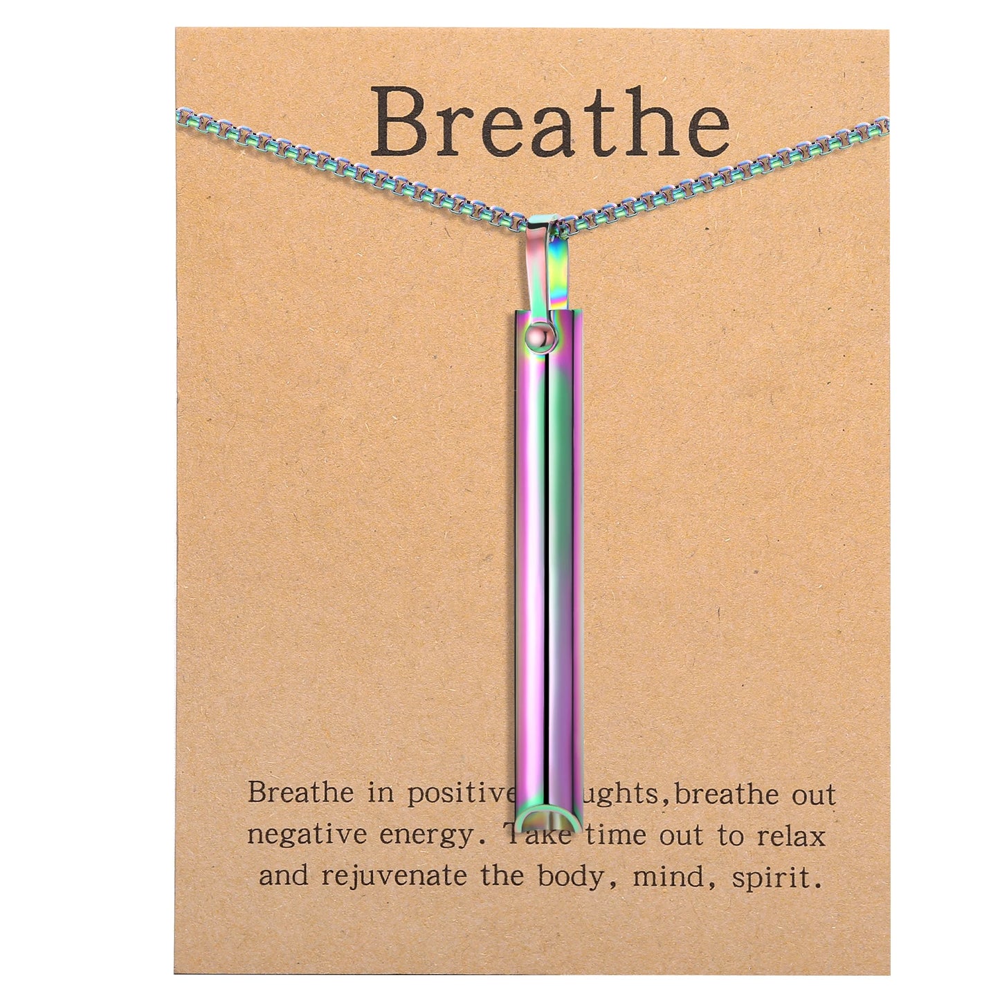 Mindfulness Breathing Necklace Stress Relief Pendant Stainless Steel Anxiety Breathe Necklace for Women Men