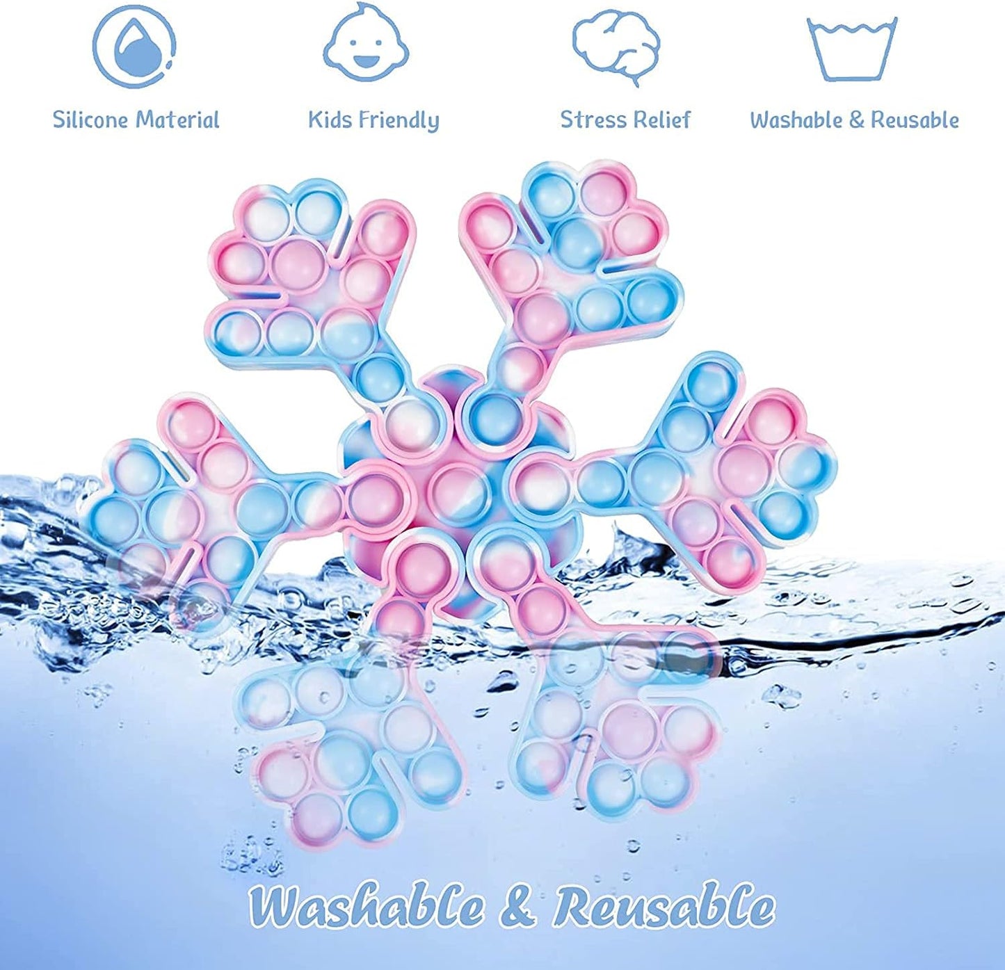 Push Pop Pop Bubble Sensory Fidget Toy, Squeeze Sensory Toy,Silicone Stress Reliever Toy for Kids (Snowflake)