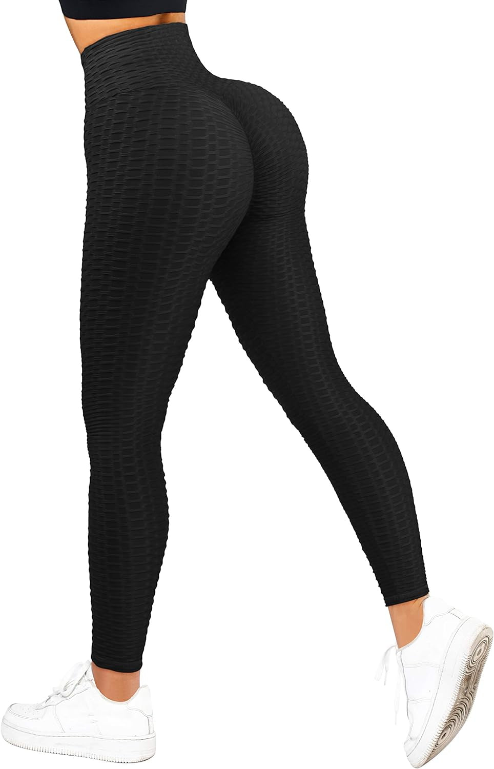 TIK Tok Ruched Butt Lifting Leggings for Women anti Cellulite High Waist Yoga Pants Tummy Control Workout Booty Tights Medium Black-2
