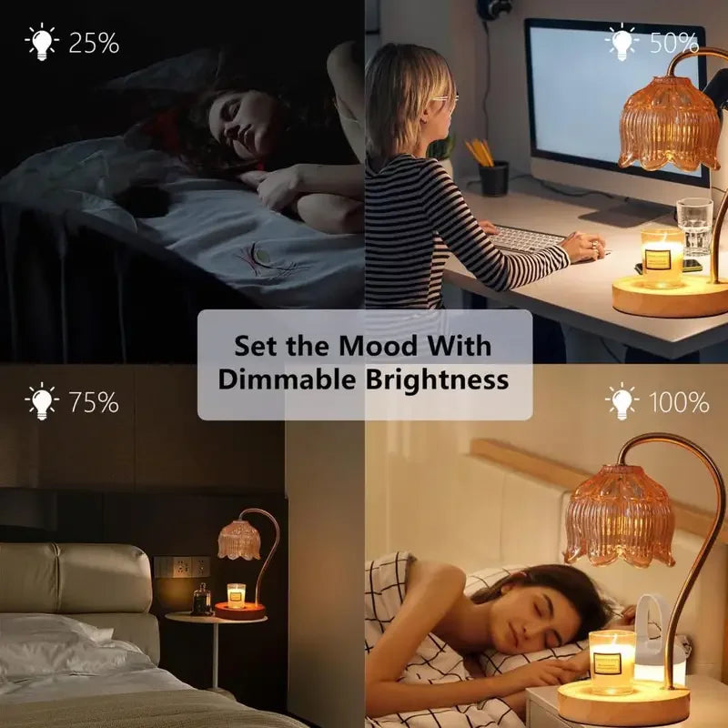 Dimmable Aromatherapy Candle Warmer Lamp - Elegant Glass Shade & Timer Feature for Cozy Ambiance
